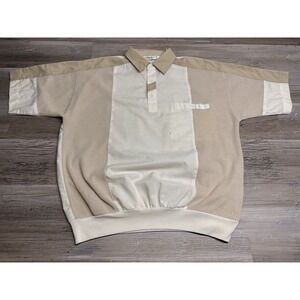 Vintage Polo Shirt Banded Bottom Preppy Grandpa Palmland Classics White‎ Beige L